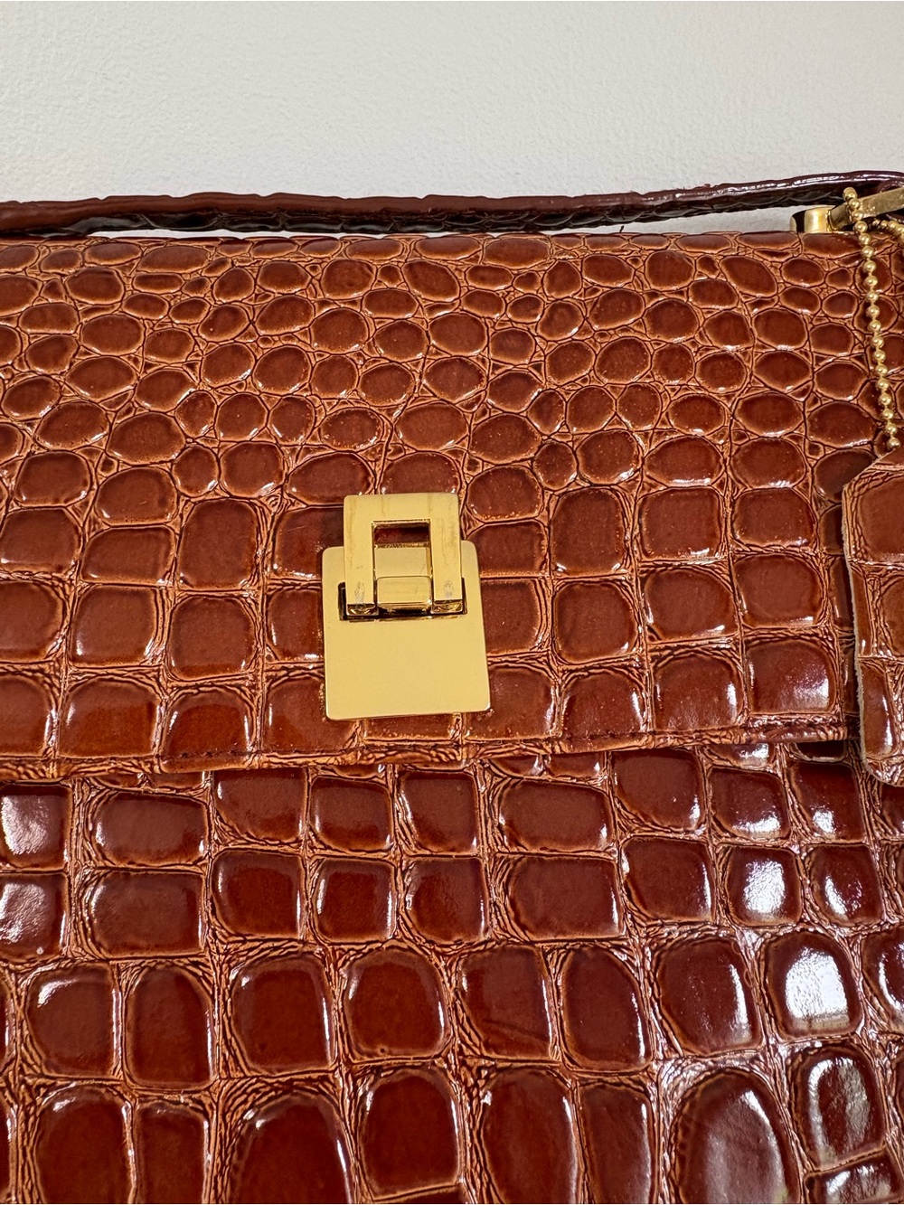 VNTG Lord & Taylor Croc Embossed Leather Shoulder Bag Retro Brown Corporate - Picture 5 of 16